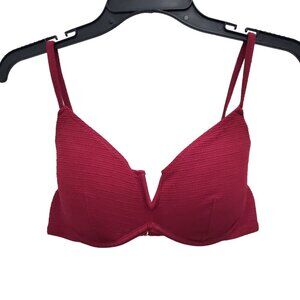 Target Women's Burgundy Textured Plunge Neck Underwire‎ Swim Top Bikini Size 34C